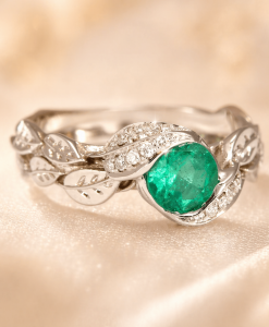 Natural Emerald Leaf Engagement Ring, Emerald Engagement Ring - Image 6