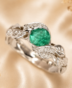 Natural Emerald Leaf Engagement Ring, Emerald Engagement Ring - Image 7