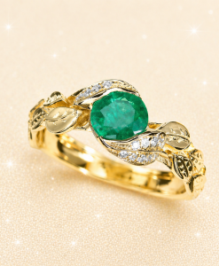 Natural Emerald Leaf Engagement Ring, Emerald Engagement Ring - Image 3