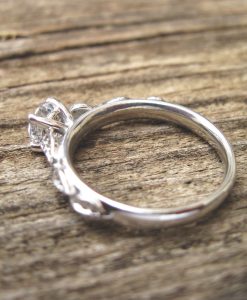 White Sapphire Leaf Engagement Ring, 0.50 CT Unique Solid Gold Engagement Ring - Image 3