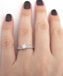 White Sapphire Leaf Engagement Ring, 0.50 CT Unique Solid Gold Engagement Ring - Image 5