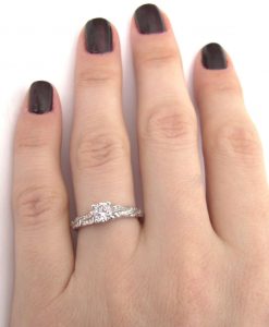 White Sapphire Leaf Engagement Ring, 0.50 CT Unique Solid Gold Engagement Ring - Image 6