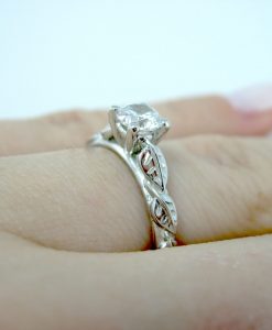 White Sapphire Leaf Engagement Ring, 0.50 CT Unique Solid Gold Engagement Ring - Image 7