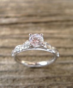 White Sapphire Leaf Engagement Ring, 0.50 CT Unique Solid Gold Engagement Ring - Image 8