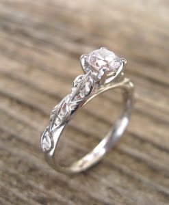White Sapphire Leaf Engagement Ring, 0.50 CT Unique Solid Gold Engagement Ring - Image 9