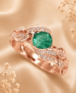 Natural Emerald Leaf Engagement Ring, Emerald Engagement Ring - Image 2