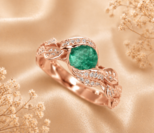 Natural Emerald Leaf Engagement Ring, Emerald Engagement Ring