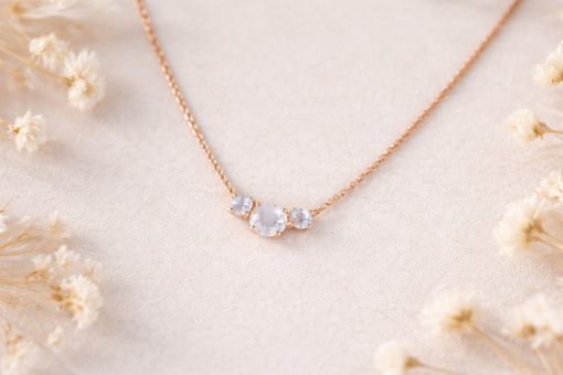 Three Stone Rainbow Moonstone Necklace, 3 Stone Necklace