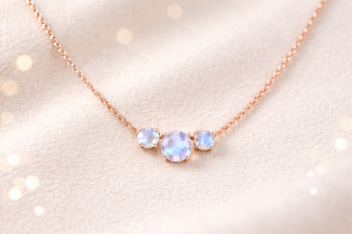 14k Gold Rainbow Moonstone Necklace Trio Gemstone Pendant