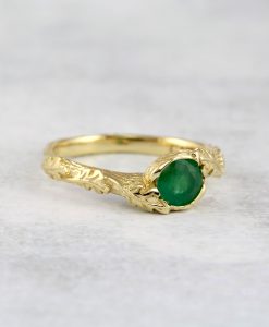 Nature Natural Emerald Leaf Solid Gold Engagement Ring, 14k 18k Emerald Leaf Ring - Image 10