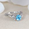Blue Topaz Leaf Engagement Ring In 14k Solid White Gold, Nature Inspired Wood Oak Tree