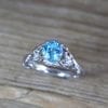 Blue Topaz Leaf Engagement Ring In 14k Solid White Gold, Nature Inspired Wood Oak Tree