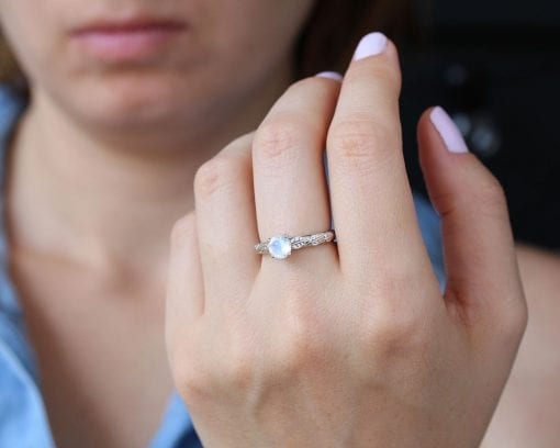 Moonstone Engagement Ring, Rainbow Moonstone Nature Engagement Ring