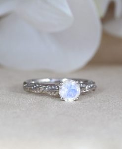 Moonstone Engagement Ring, Rainbow Moonstone Nature Engagement Ring - Image 3