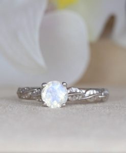 Moonstone Engagement Ring, Rainbow Moonstone Nature Engagement Ring - Image 4