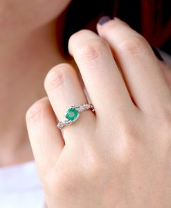 Nature Natural Emerald Leaf Solid Gold Engagement Ring, 14k 18k Emerald Leaf Ring - Image 3