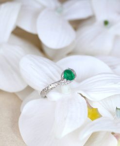 Nature Natural Emerald Leaf Solid Gold Engagement Ring, 14k 18k Emerald Leaf Ring - Image 4