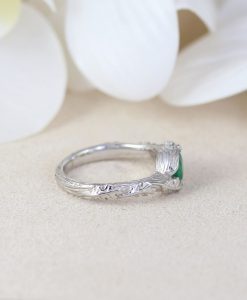 Nature Natural Emerald Leaf Solid Gold Engagement Ring, 14k 18k Emerald Leaf Ring - Image 5