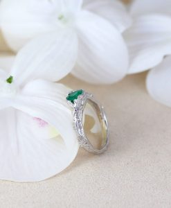 Nature Natural Emerald Leaf Solid Gold Engagement Ring, 14k 18k Emerald Leaf Ring - Image 7