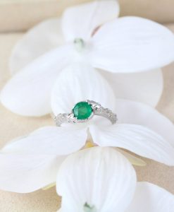 Nature Natural Emerald Leaf Solid Gold Engagement Ring, 14k 18k Emerald Leaf Ring - Image 8
