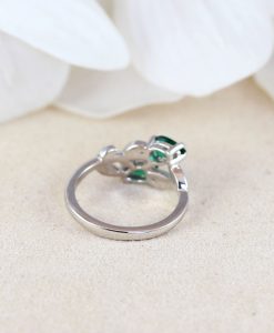 Nature inspired pear cut emerald leaves ring, Alternative engagement ring - Image 7