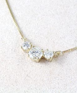 Three Stone Moissanite 0.70 CT Necklace, 3 Stone Pendant - Image 2