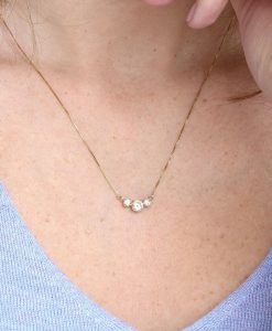 Three Stone Moissanite 0.70 CT Necklace, 3 Stone Pendant - Image 3