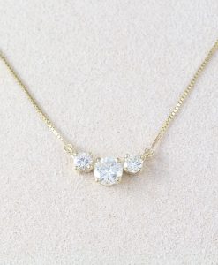 Three Stone Moissanite 0.70 CT Necklace, 3 Stone Pendant - Image 4