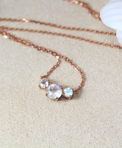 Three Stone Rainbow Moonstone Necklace, 3 Stone Necklace - Image 6