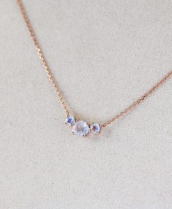 Three Stone Rainbow Moonstone Necklace, 3 Stone Necklace - Image 7