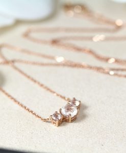 Three Stone Rainbow Moonstone Necklace, 3 Stone Necklace - Image 2