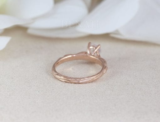 Unique  Nature Inspired Leaf Moonstone Engagement Ring, Alternative Solid Rose Gold wood Engagement ring