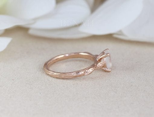 Unique  Nature Inspired Leaf Moonstone Engagement Ring, Alternative Solid Rose Gold wood Engagement ring