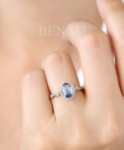 Unique Natural Sapphire Engagement Ring, Antique Leaf Ring - Image 4