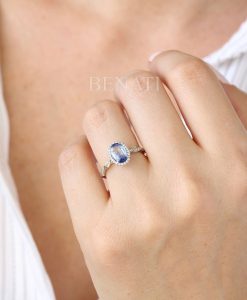 Unique Natural Sapphire Engagement Ring, Antique Leaf Ring - Image 5