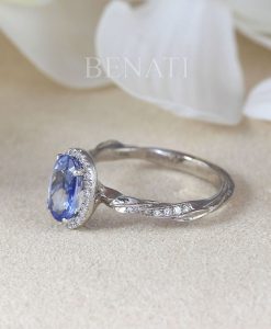 Unique Natural Sapphire Engagement Ring, Antique Leaf Ring - Image 6