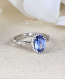 Unique Natural Sapphire Engagement Ring, Antique Leaf Ring - Image 7