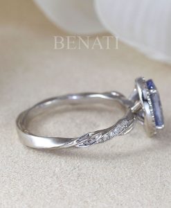 Unique Natural Sapphire Engagement Ring, Antique Leaf Ring - Image 8