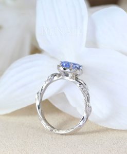 Unique Natural Sapphire Engagement Ring, Antique Leaf Ring - Image 9