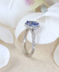 Unique Natural Sapphire Engagement Ring, Antique Leaf Ring - Image 10