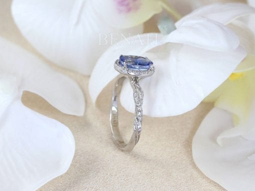 Unique Natural Sapphire Engagement Ring, Antique Leaf Ring