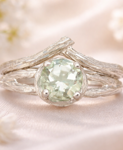 Green amethyst wedding ring set in 14k solid gold