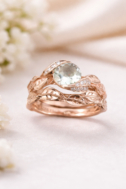 Leaves Wedding Set Rose Gold Engagement Ring Set, Leaves Ring Set Leaves Wedding Set Rose Gold Engagement Ring Set, Leaves Ring Set