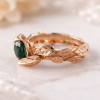 Emerald Engagement Leaf Ring, Leaves Engagement Ring