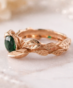 Leaf Engagement Ring, Green Stone Leaf Engagement Ring - Image 7