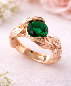 Leaf Engagement Ring, Green Stone Leaf Engagement Ring