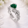 Emerald Engagement Leaf Ring, Leaves Engagement Ring