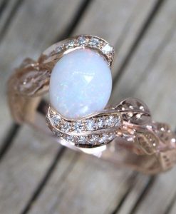 Natural Opal Engagement Ring, Leaves Ring - Image 7