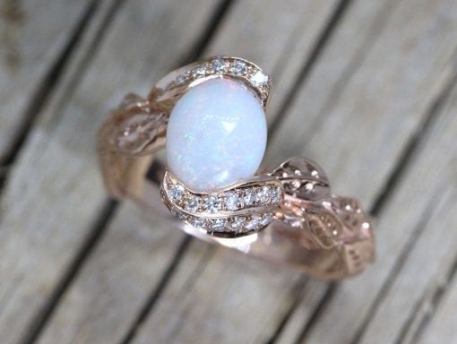 Natural Opal Engagement Ring, Leaves Ring