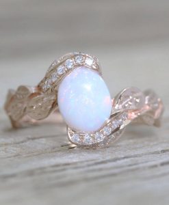 Natural Opal Engagement Ring, Leaves Ring - Image 8